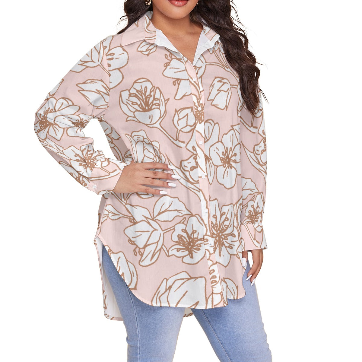 All-Over Print Women's Shirt With Long Sleeve(Plus Size)