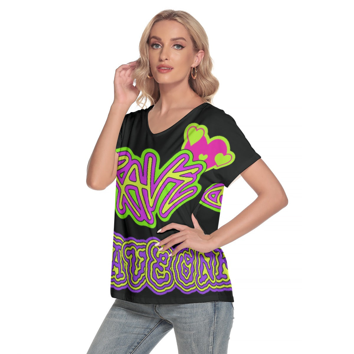 All-Over Print Women's Loose V-neck Short Sleeve T-shirt