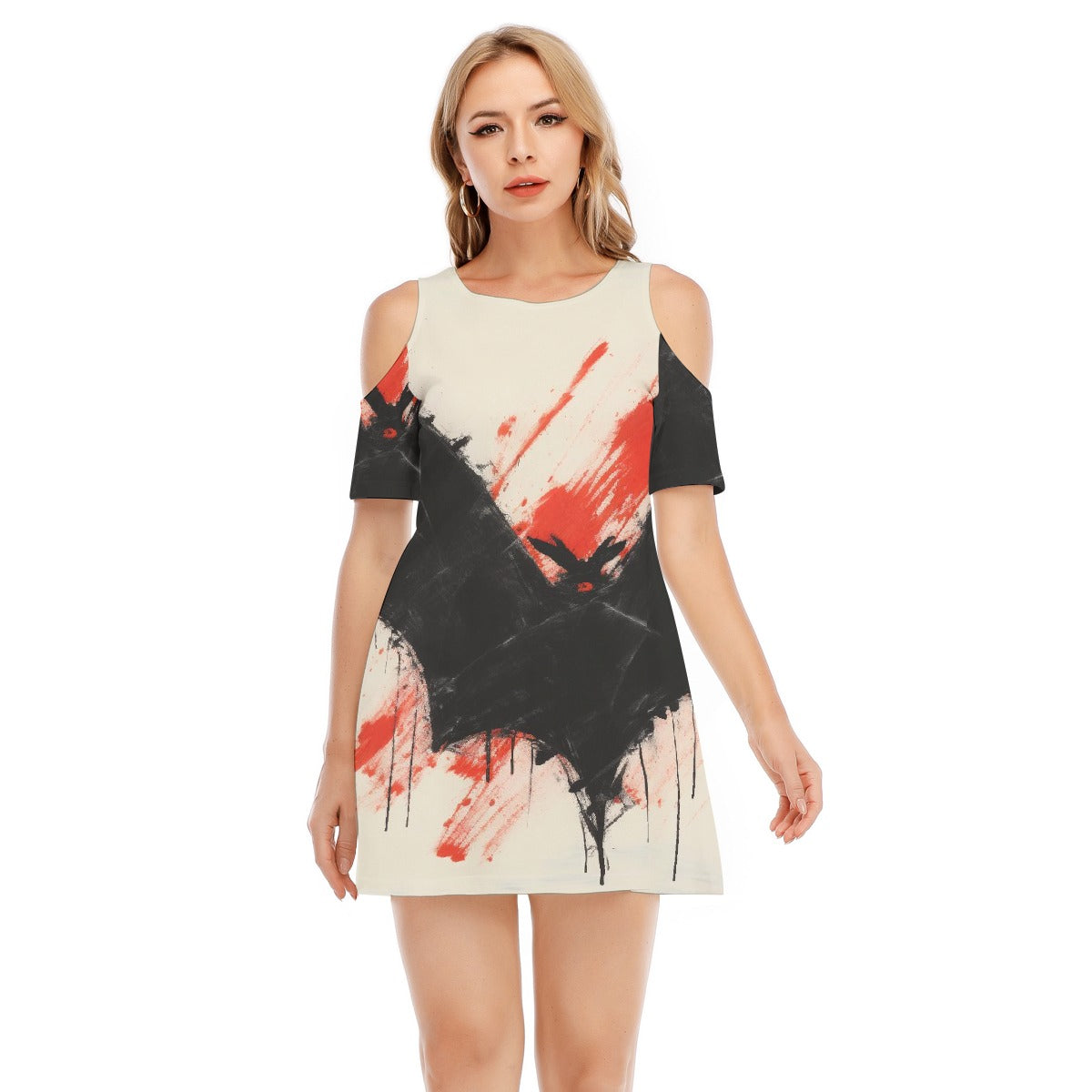 All-Over Print Women's Cold Shoulder Dress | 190GSM Cotton