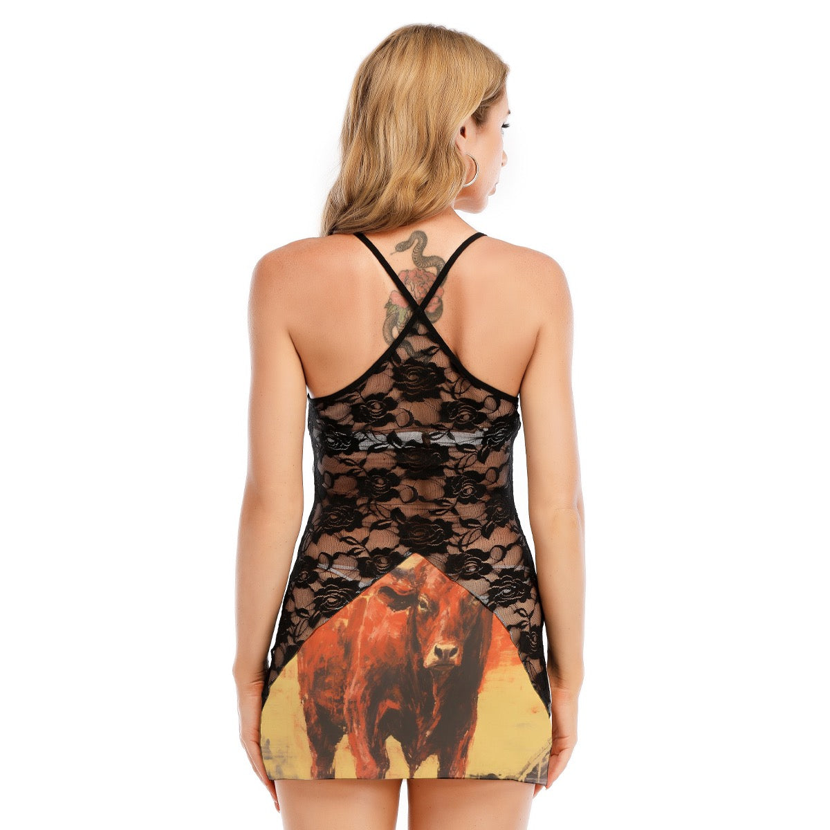 All-Over Print Women's Black Lace Cami Dress