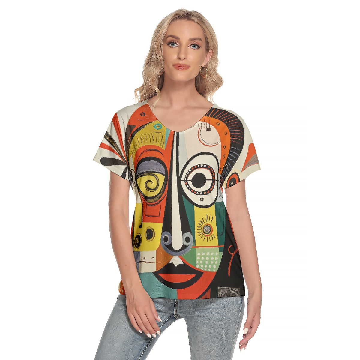 All-Over Print Women's Loose V-neck Short Sleeve T-shirt