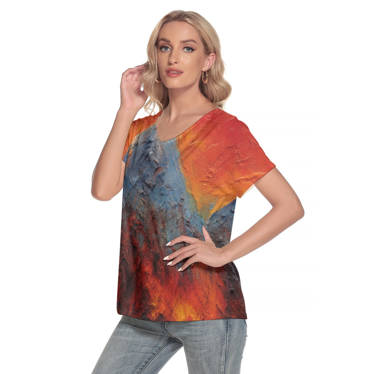 All-Over Print Women's Loose V-neck Short Sleeve T-shirt