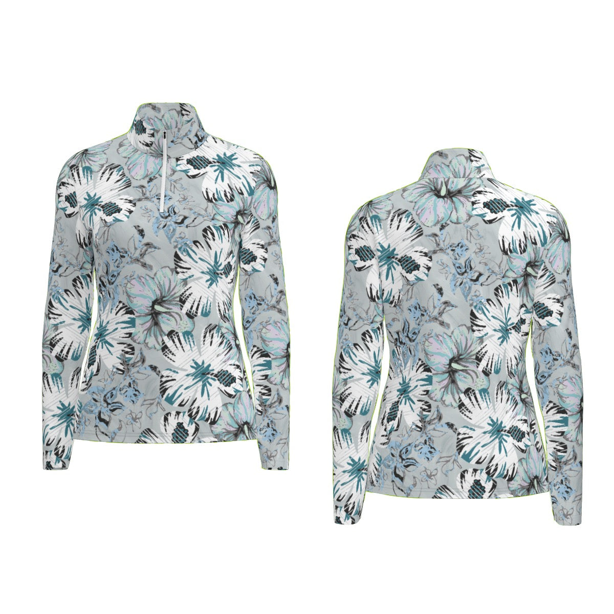 All-Over Print Women's Sports Collar Jersey With Long Sleeve