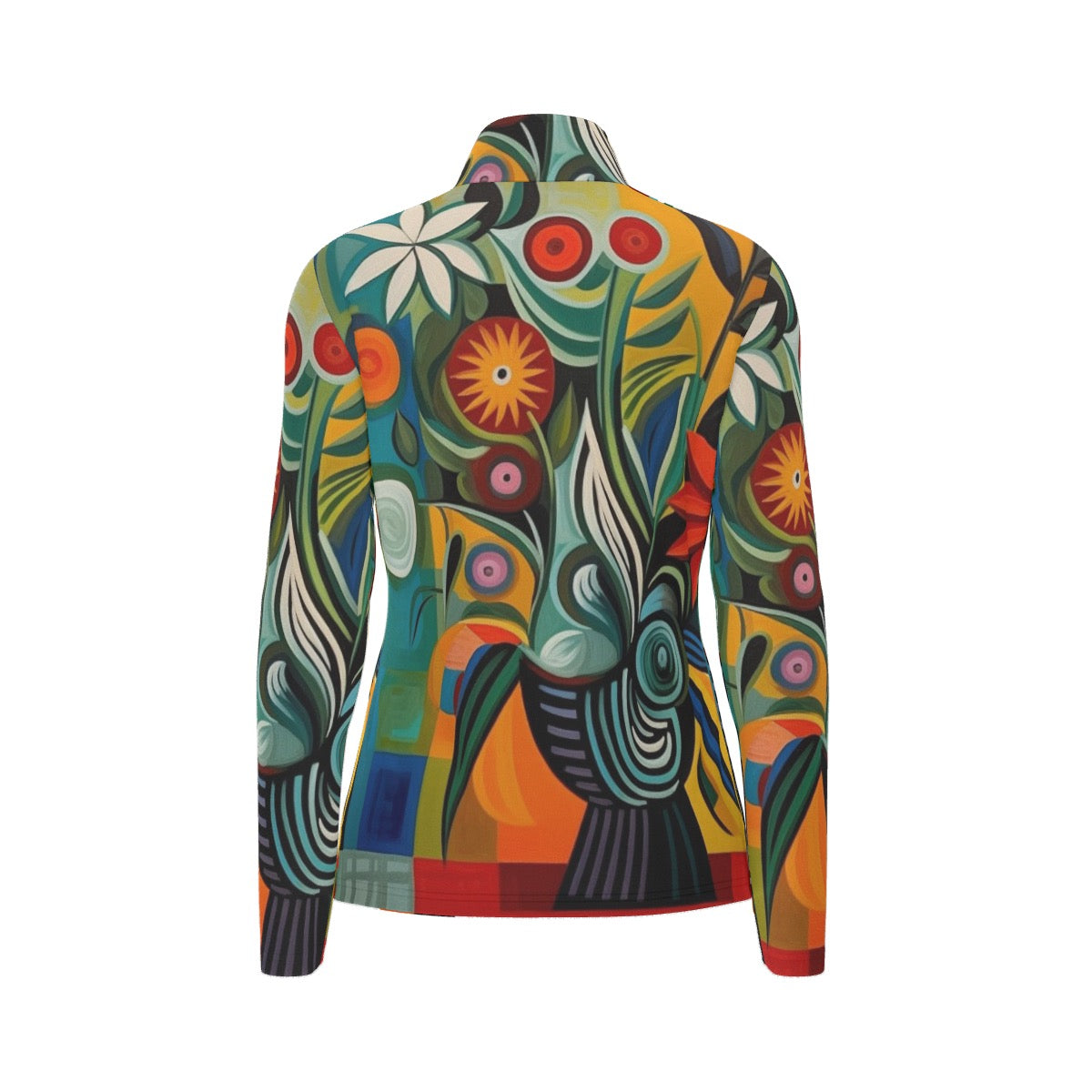 All-Over Print Women's Sports Collar Jersey With Long Sleeve