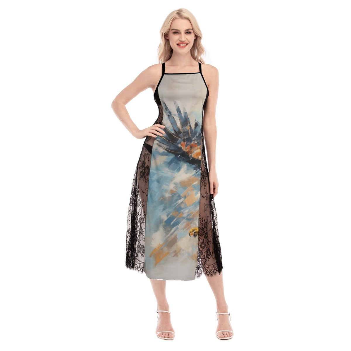 All-Over Print Women's Lace Cami Cross Back Dress