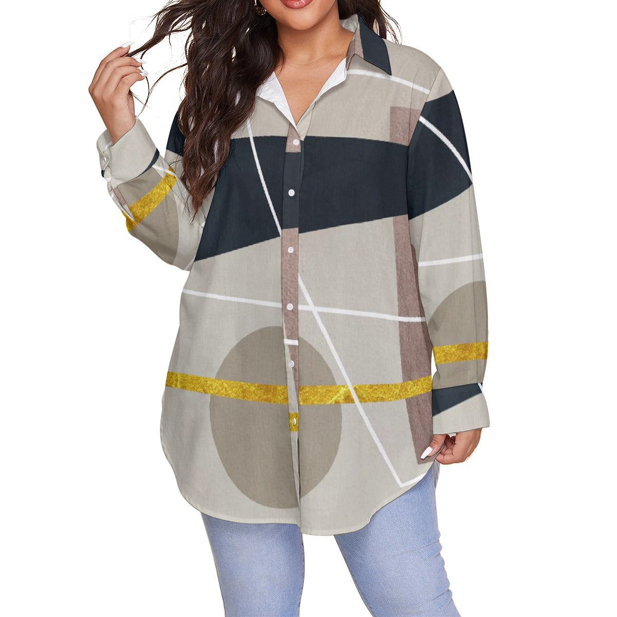 All-Over Print Women's Shirt With Long Sleeve(Plus Size)