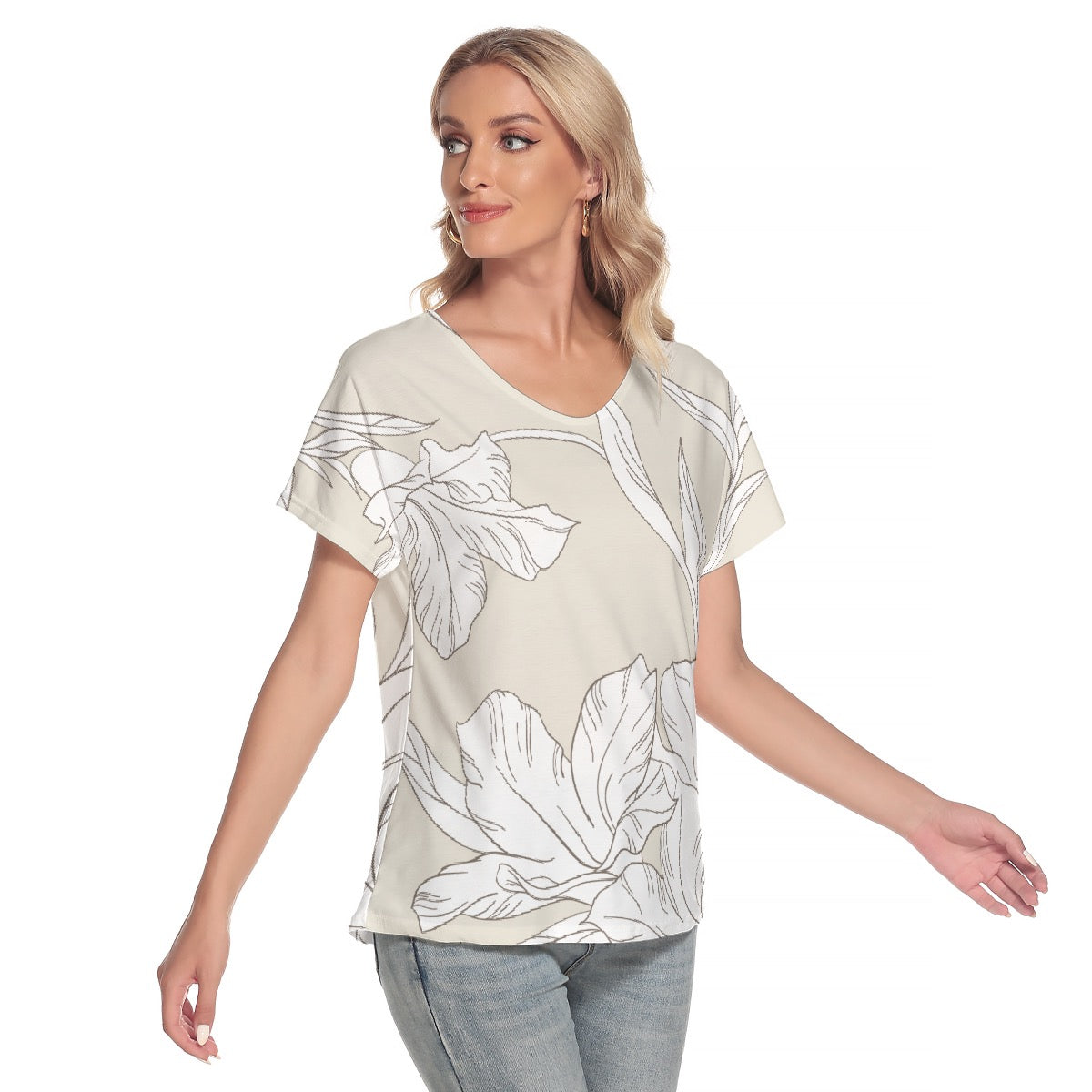 All-Over Print Women's Loose V-neck Short Sleeve T-shirt