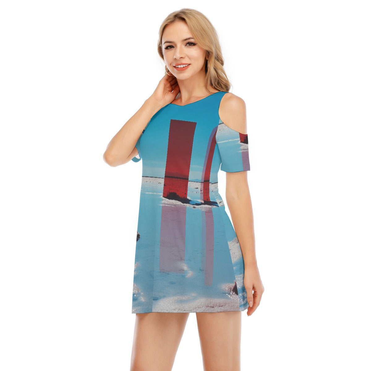 All-Over Print Women's Cold Shoulder Dress | 190GSM Cotton