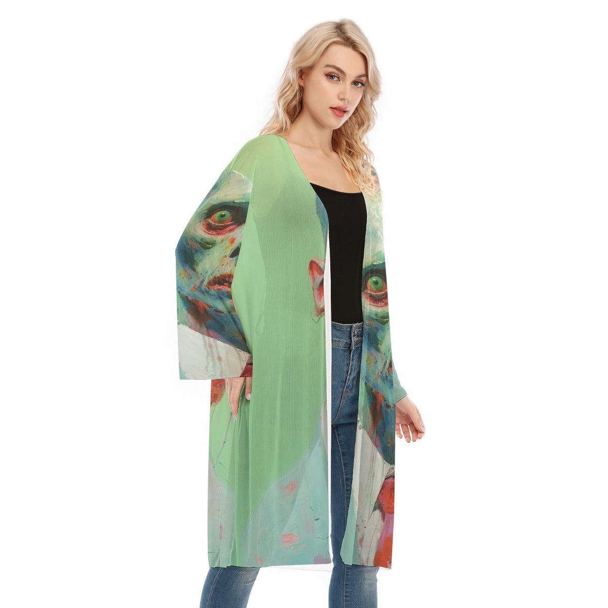 All- Over Print Women's Long Sleeve Mesh Cardigan