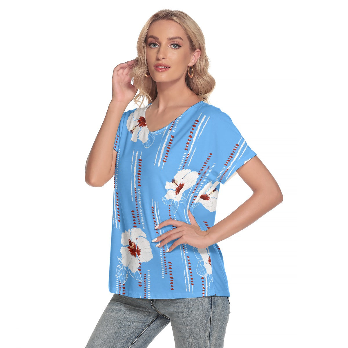 All-Over Print Women's Loose V-neck Short Sleeve T-shirt