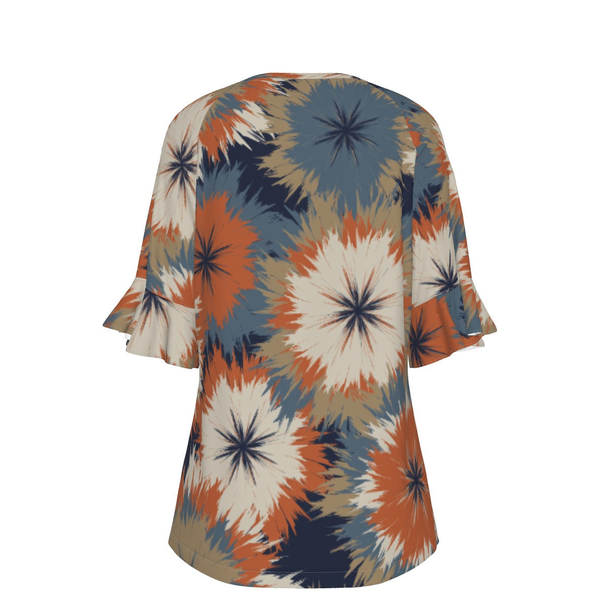 All-Over Print V-neck Women's T-shirt With Bell Sleeve