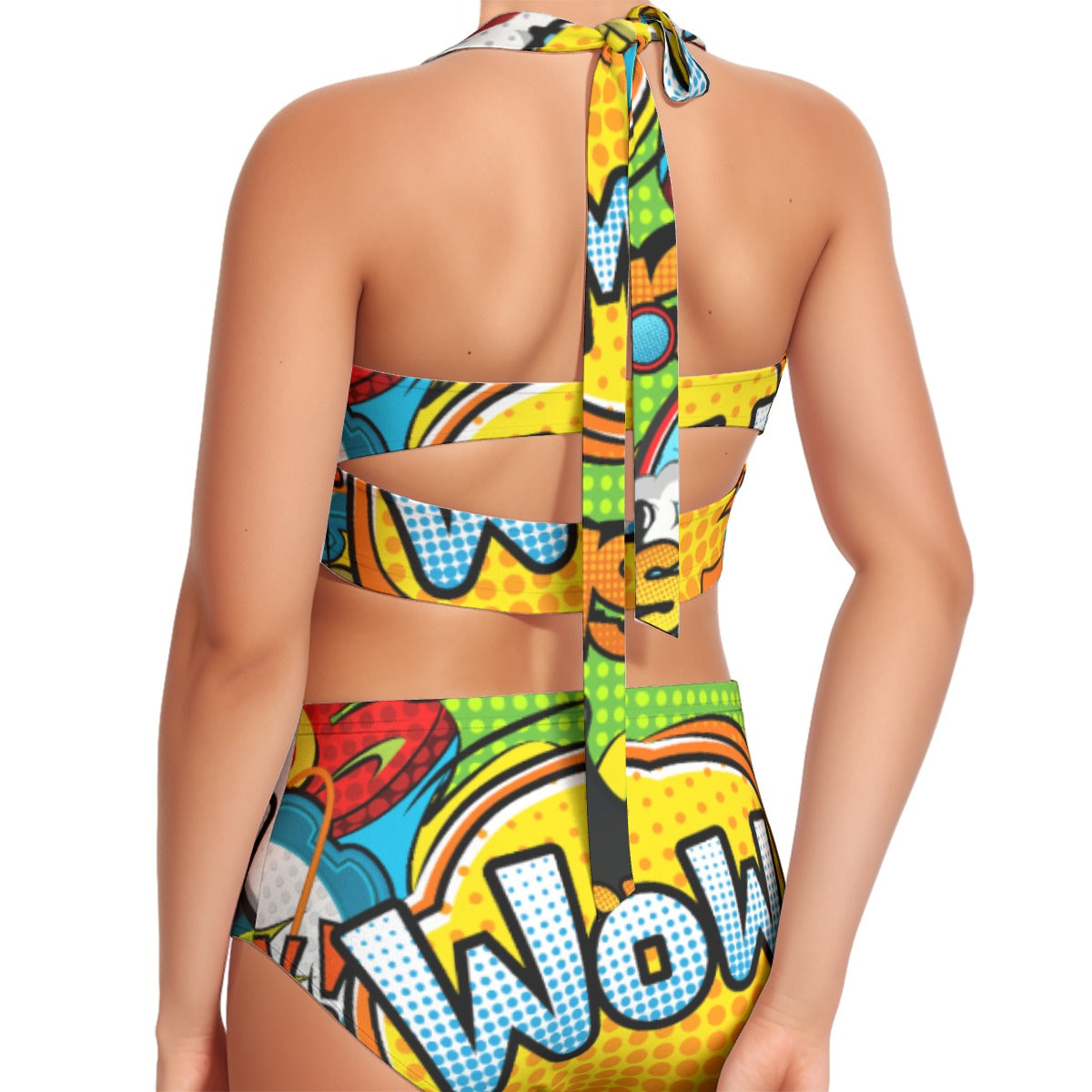 All-Over Print Women's Swimsuit Set With Halter