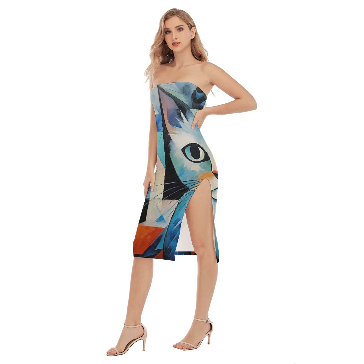 All-Over Print Women's Side Split Tube Top Dress