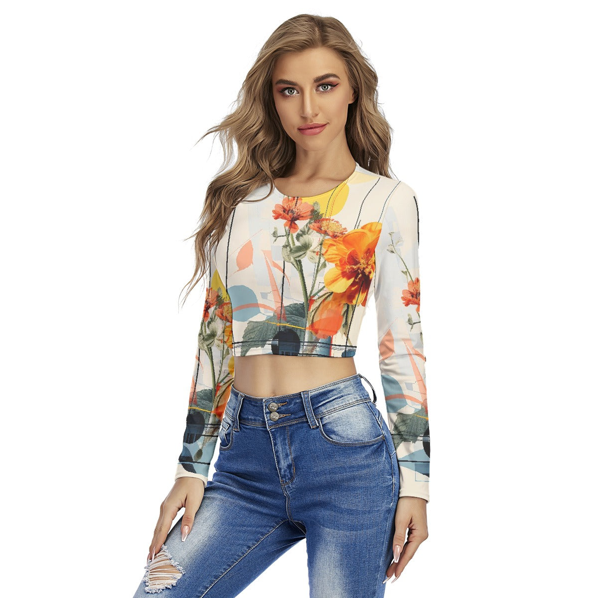 All-Over Print Women's Round Neck Crop Top T-Shirt