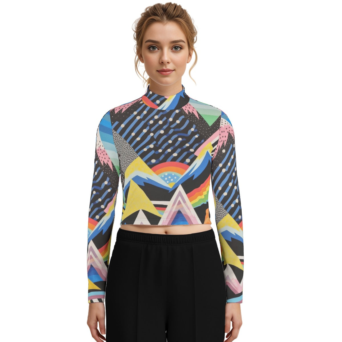 Eco-Friendly All-Over Print Women's Turtleneck T-shirt With Long Sleeve