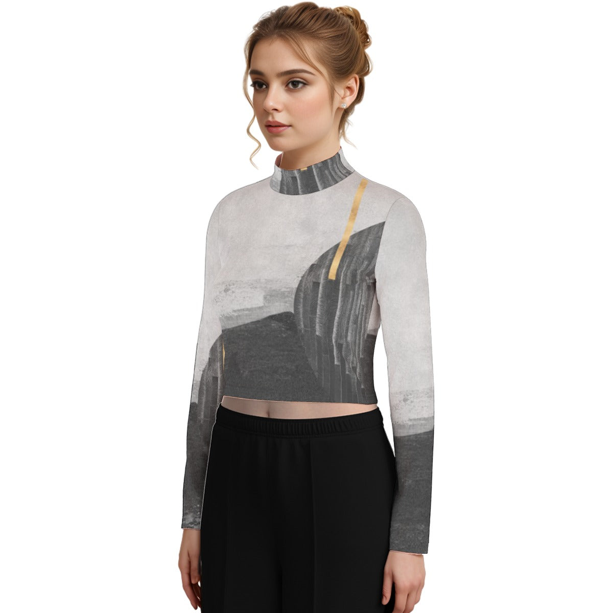 Eco-Friendly All-Over Print Women's Turtleneck T-shirt With Long Sleeve