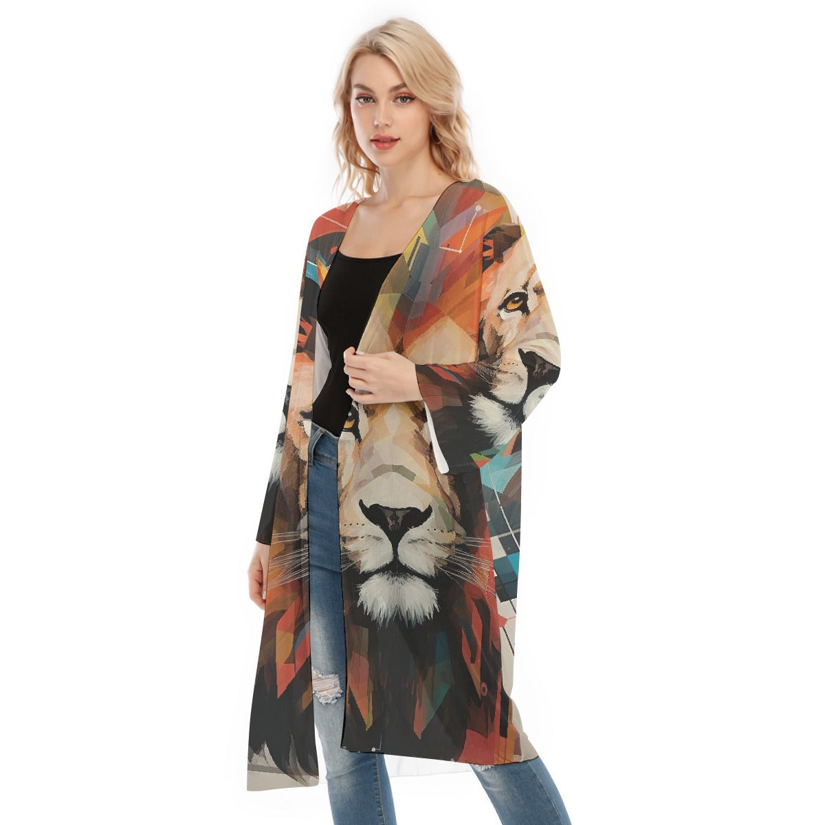 All- Over Print Women's Long Sleeve Mesh Cardigan