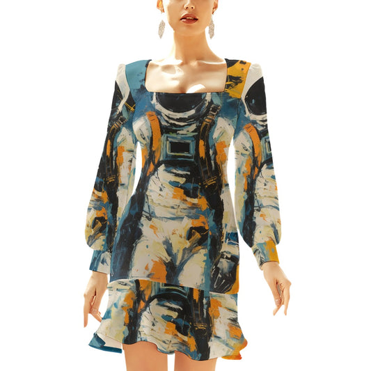 All-Over Print Women's Ruffle Hem Skinny Dress