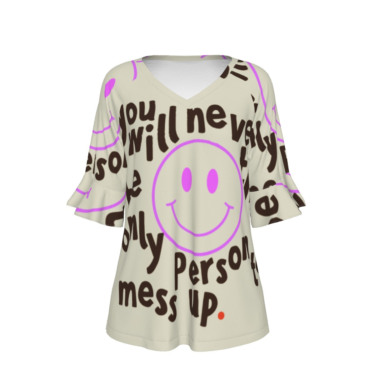 All-Over Print V-neck Women's T-shirt With Bell Sleeve