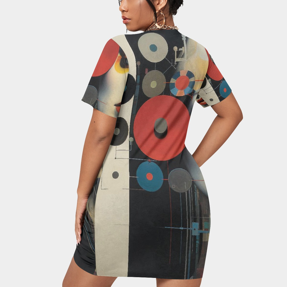 All-Over Print Women’s Stacked Hem Dress With Short Sleeve（Plus Size）