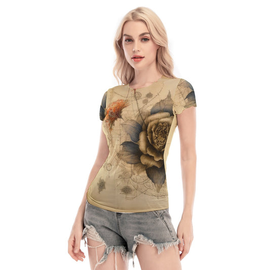 All-Over Print Women's Short Sleeve Mesh Blouse