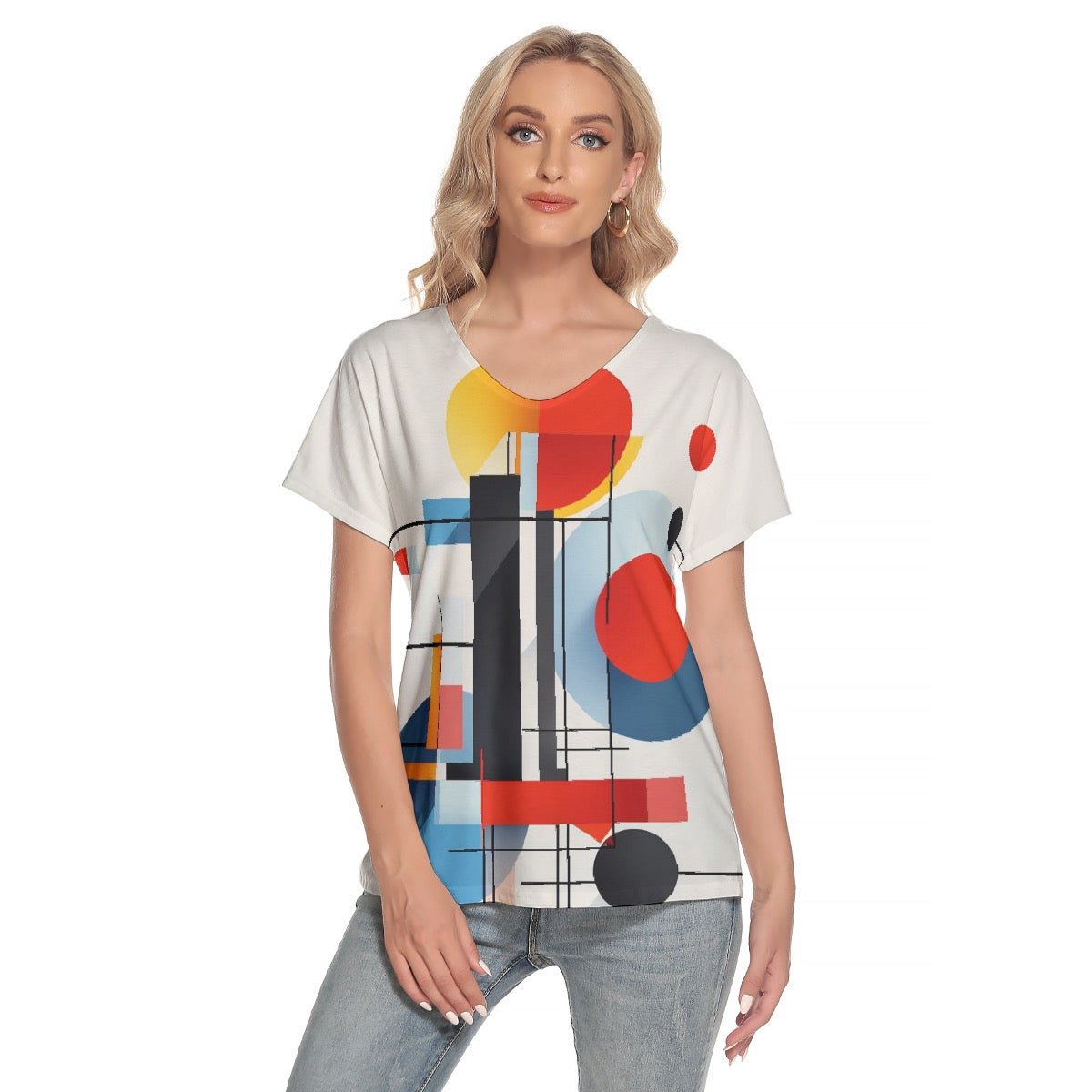 All-Over Print Women's Loose V-neck Short Sleeve T-shirt