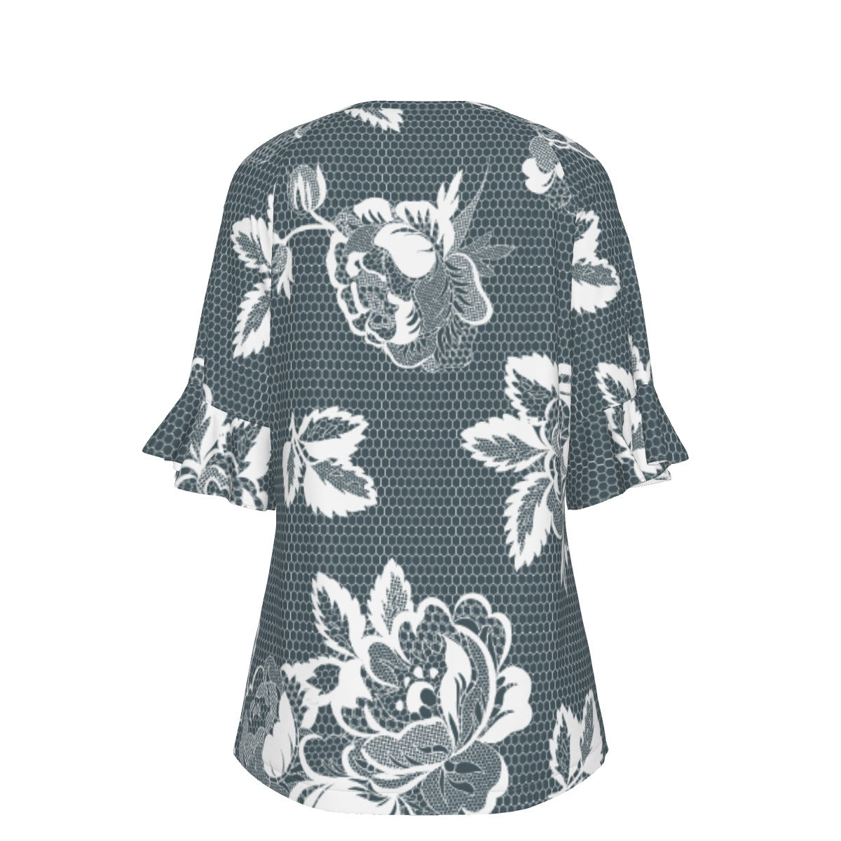 All-Over Print V-neck Women's T-shirt With Bell Sleeve