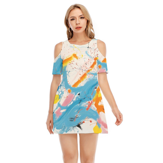 All-Over Print Women's Cold Shoulder Dress | 190GSM Cotton