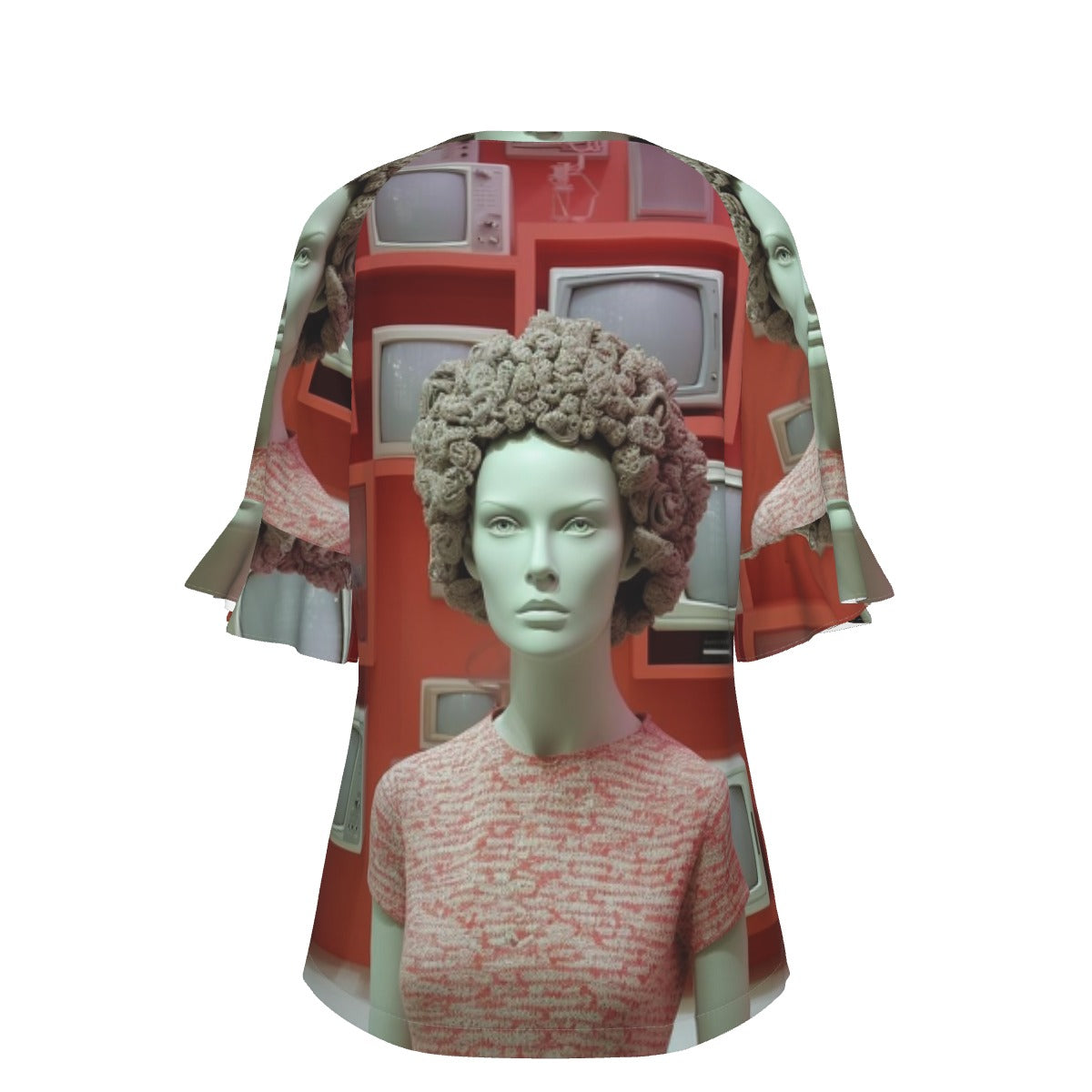 All-Over Print V-neck Women's T-shirt With Bell Sleeve