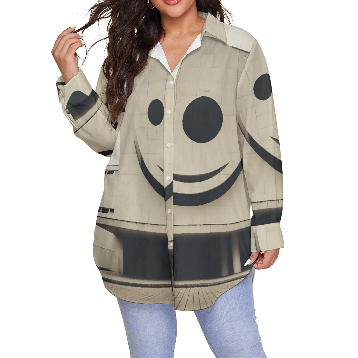 All-Over Print Women's Shirt With Long Sleeve(Plus Size)