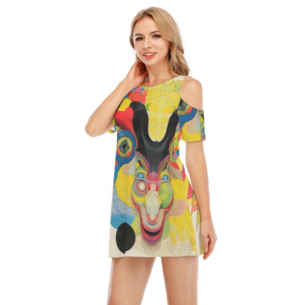 All-Over Print Women's Cold Shoulder Dress | 190GSM Cotton