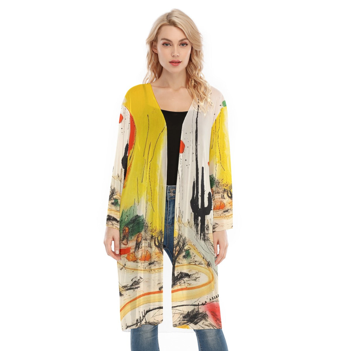 All- Over Print Women's Long Sleeve Mesh Cardigan