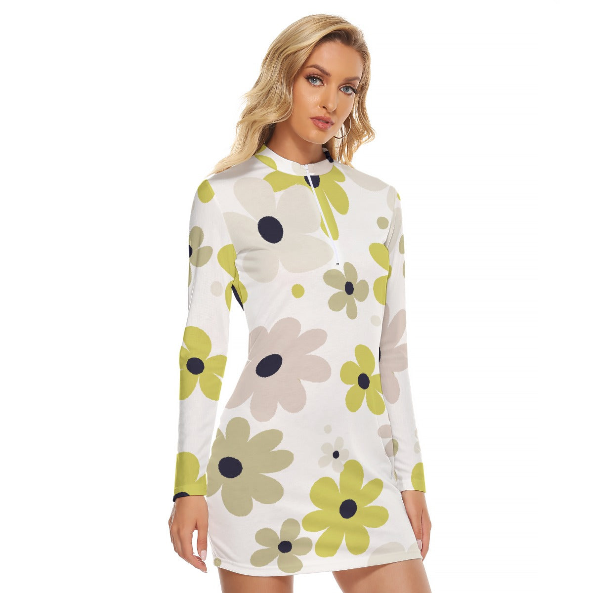 All-Over Print Women's Zip Front Tight Dress