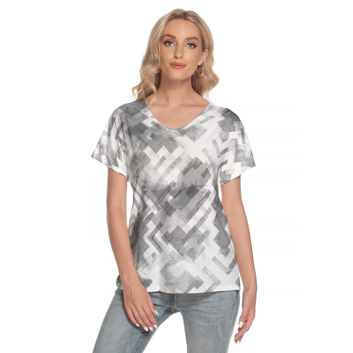 All-Over Print Women's Loose V-neck Short Sleeve T-shirt