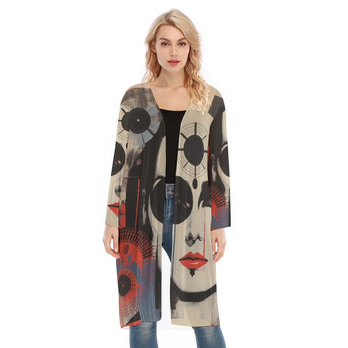 All- Over Print Women's Long Sleeve Mesh Cardigan