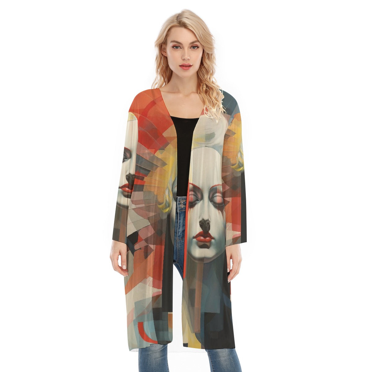 All- Over Print Women's Long Sleeve Mesh Cardigan