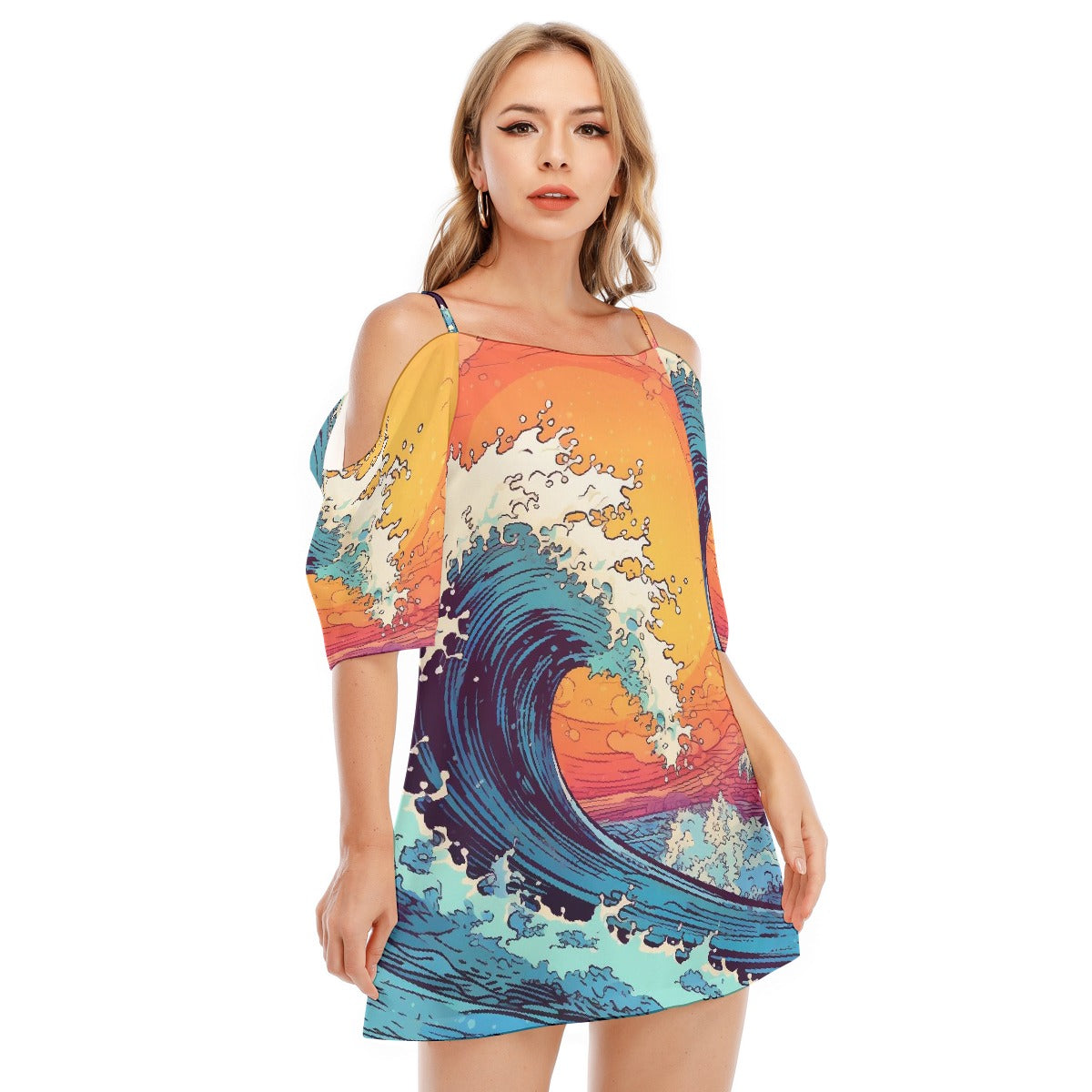 All-Over Print Women's Off-shoulder Cami Dress