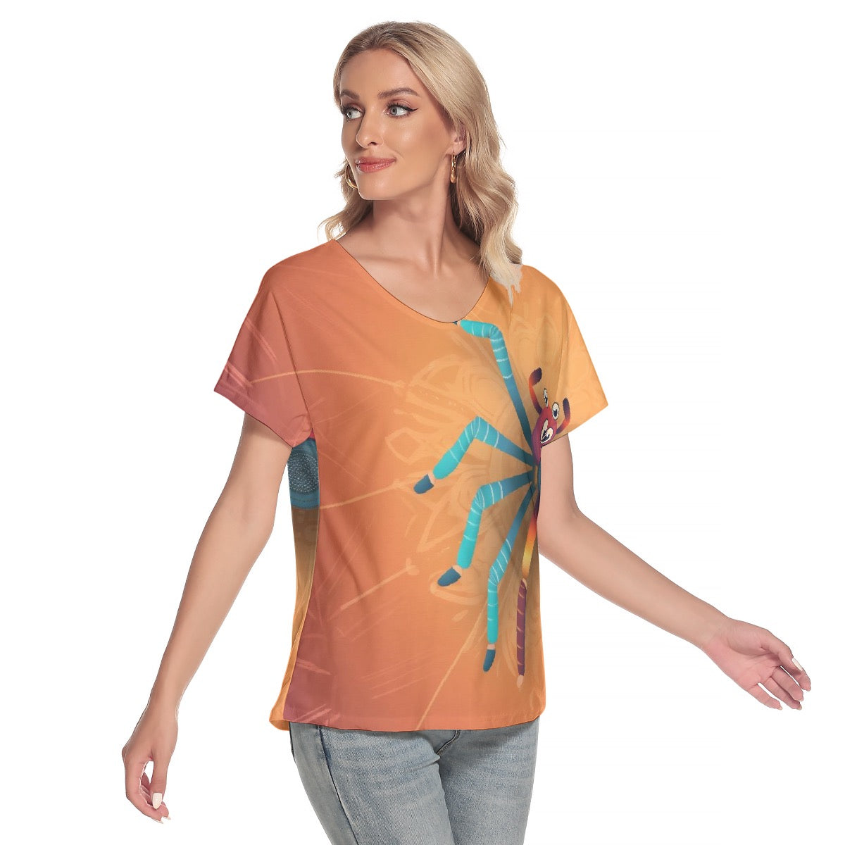 All-Over Print Women's Loose V-neck Short Sleeve T-shirt