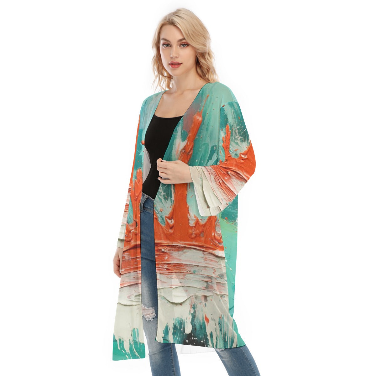 All- Over Print Women's Long Sleeve Mesh Cardigan