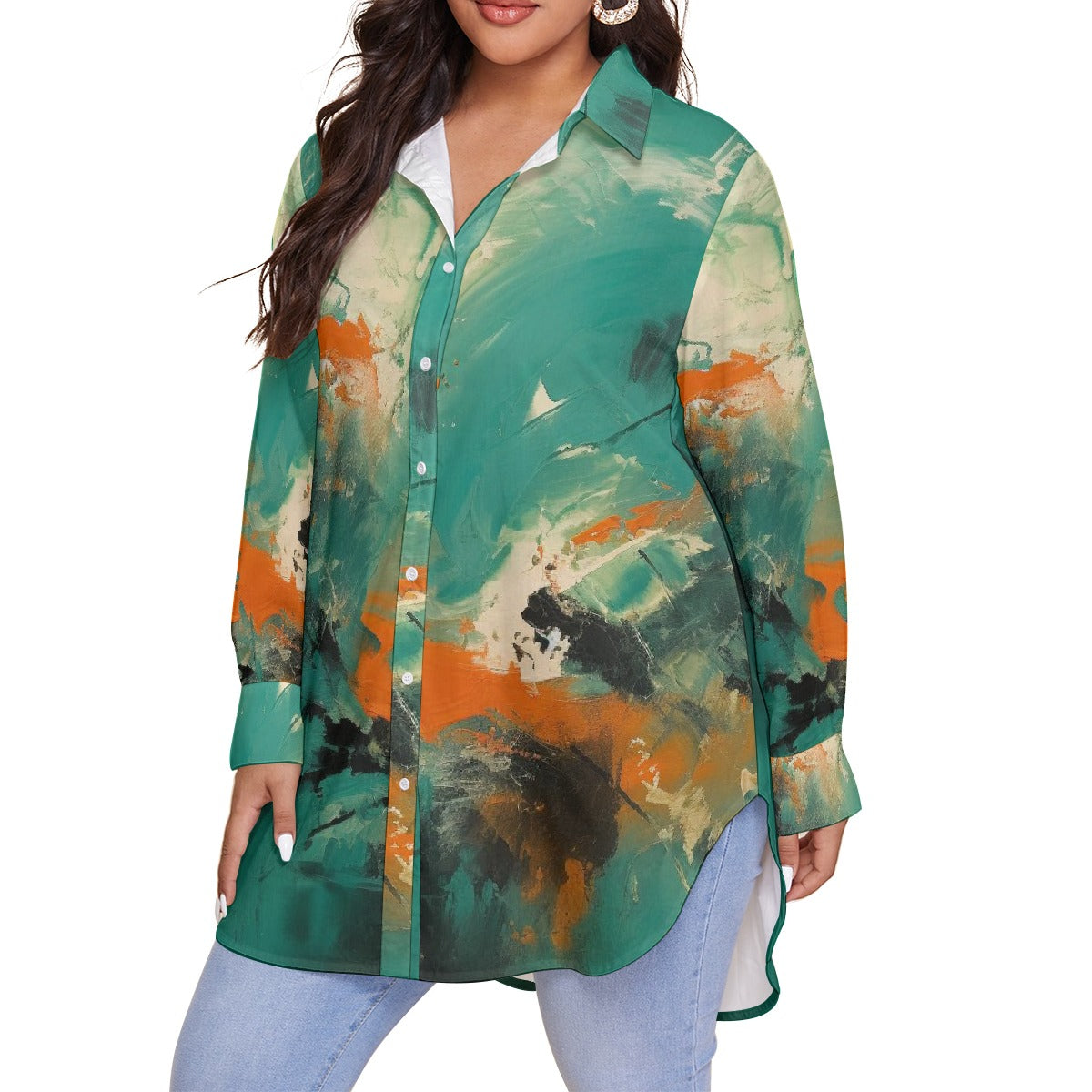 All-Over Print Women's Shirt With Long Sleeve(Plus Size)