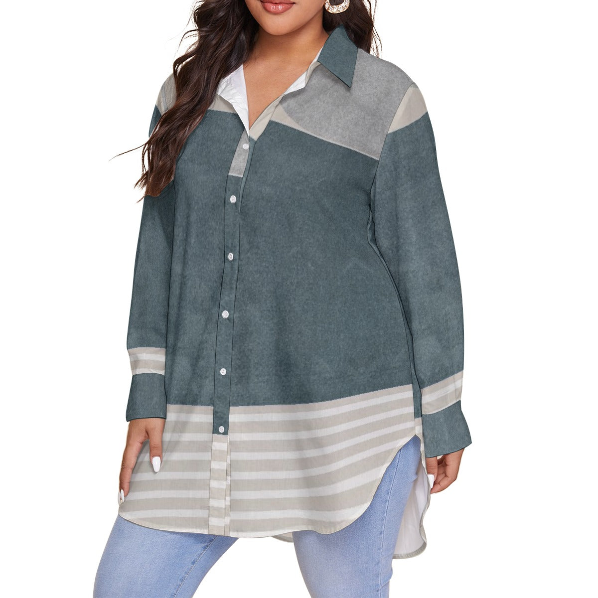 All-Over Print Women's Shirt With Long Sleeve(Plus Size)