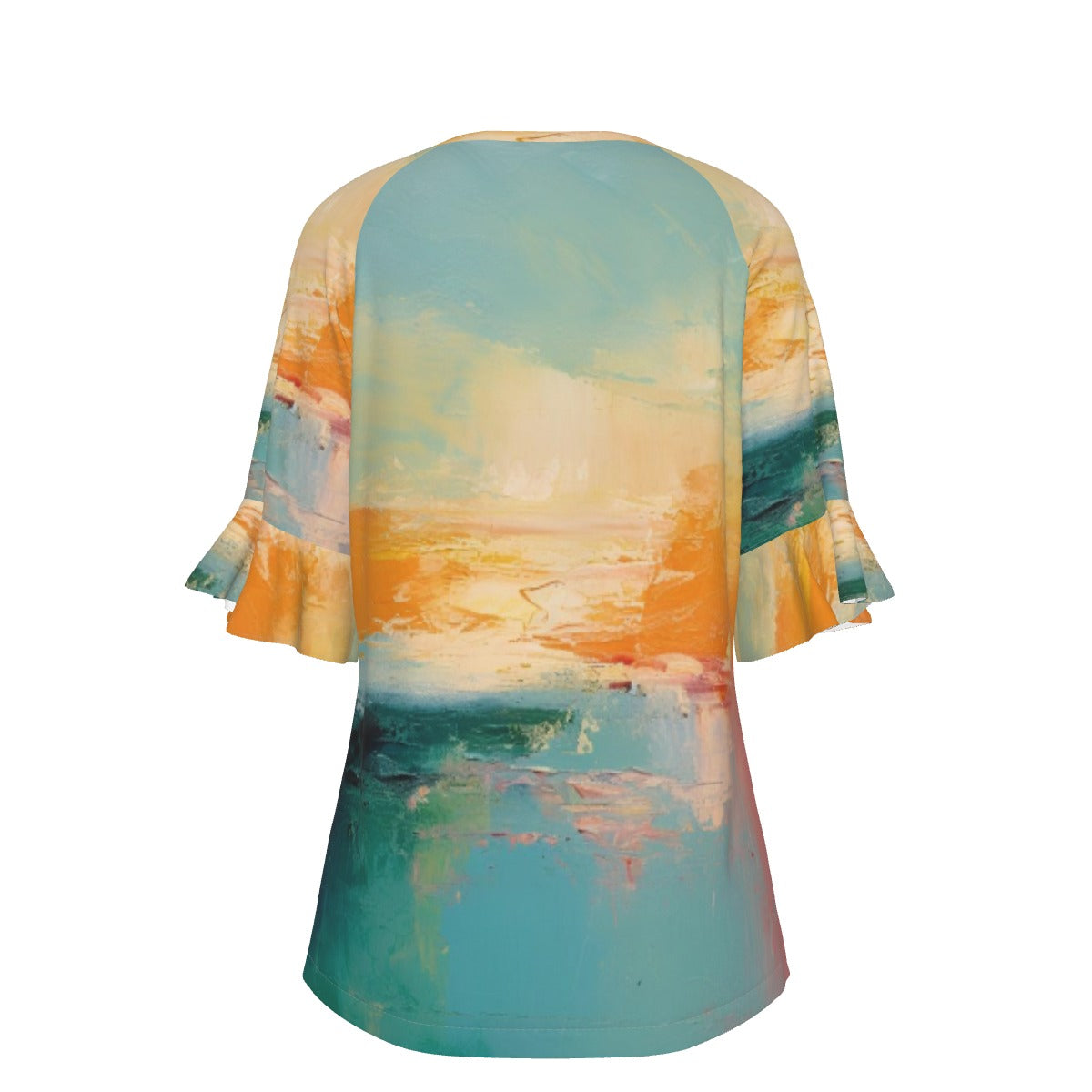 All-Over Print V-neck Women's T-shirt With Bell Sleeve