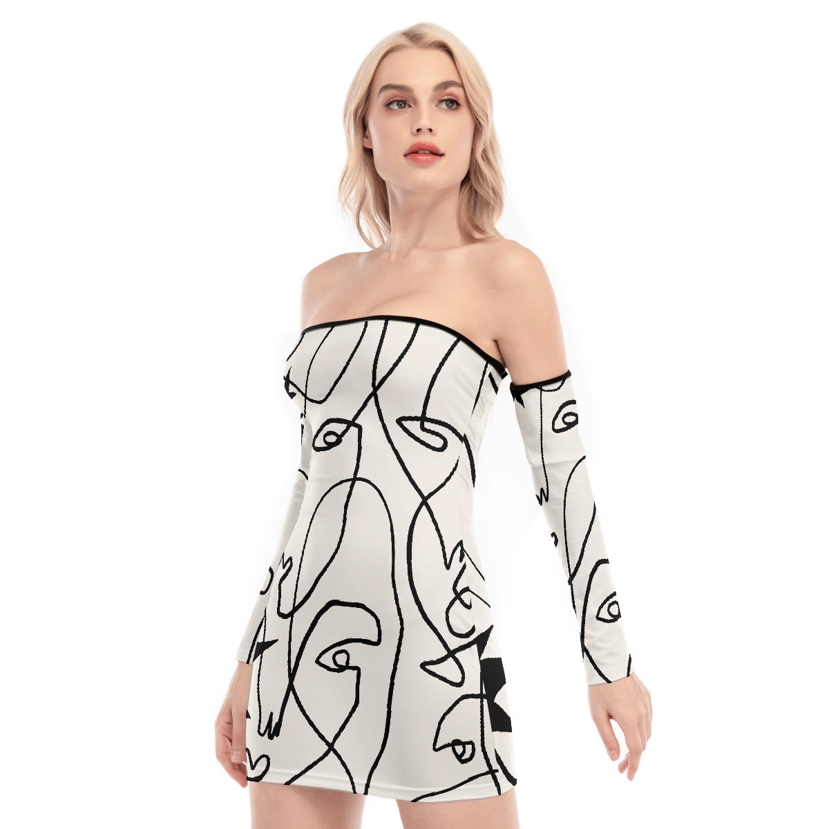 All-Over Print Women's Off-shoulder Back Lace-up Dress