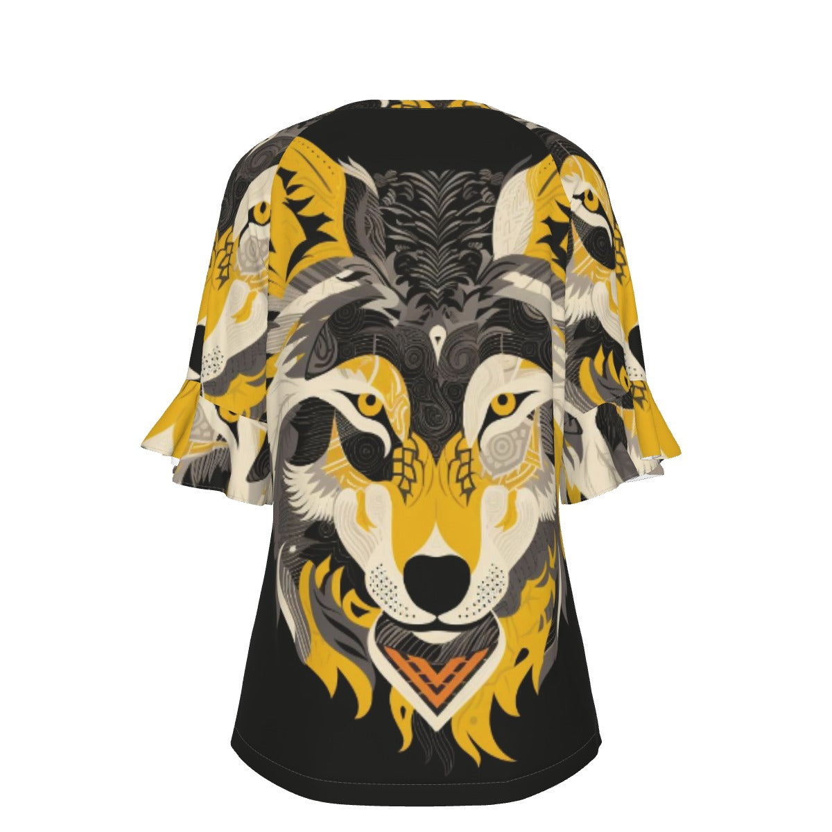 All-Over Print V-neck Women's T-shirt With Bell Sleeve