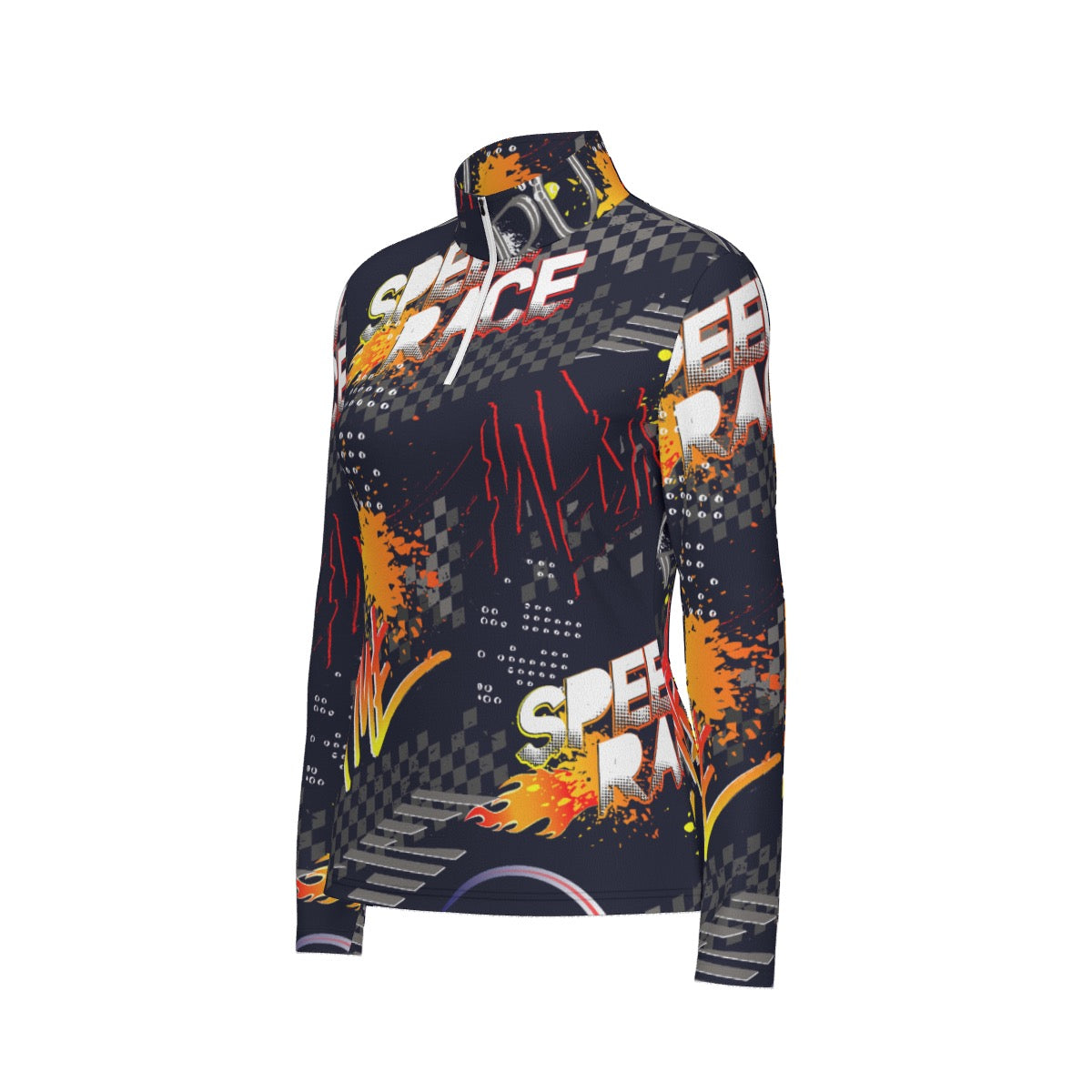 All-Over Print Women's Sports Collar Jersey With Long Sleeve