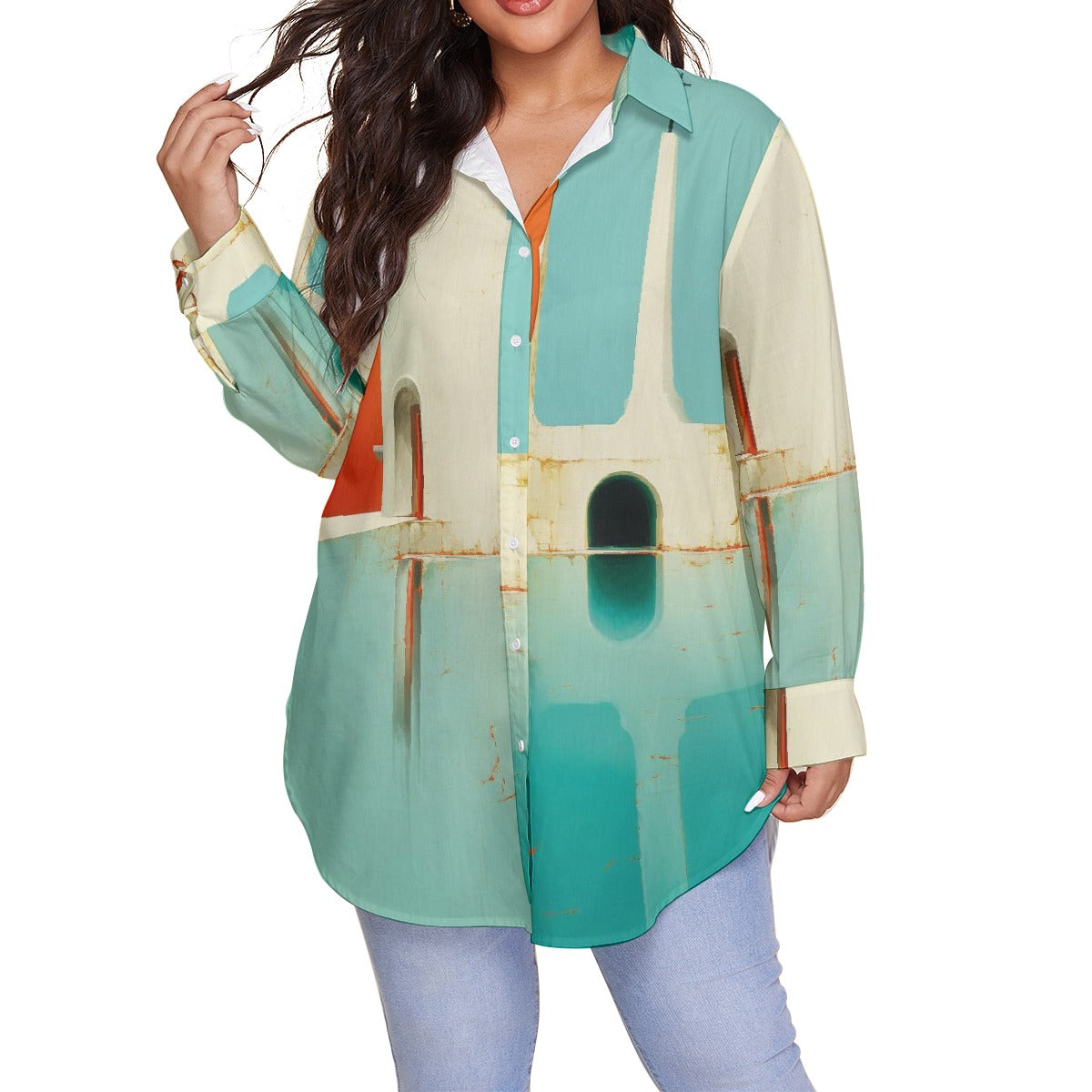 All-Over Print Women's Shirt With Long Sleeve(Plus Size)