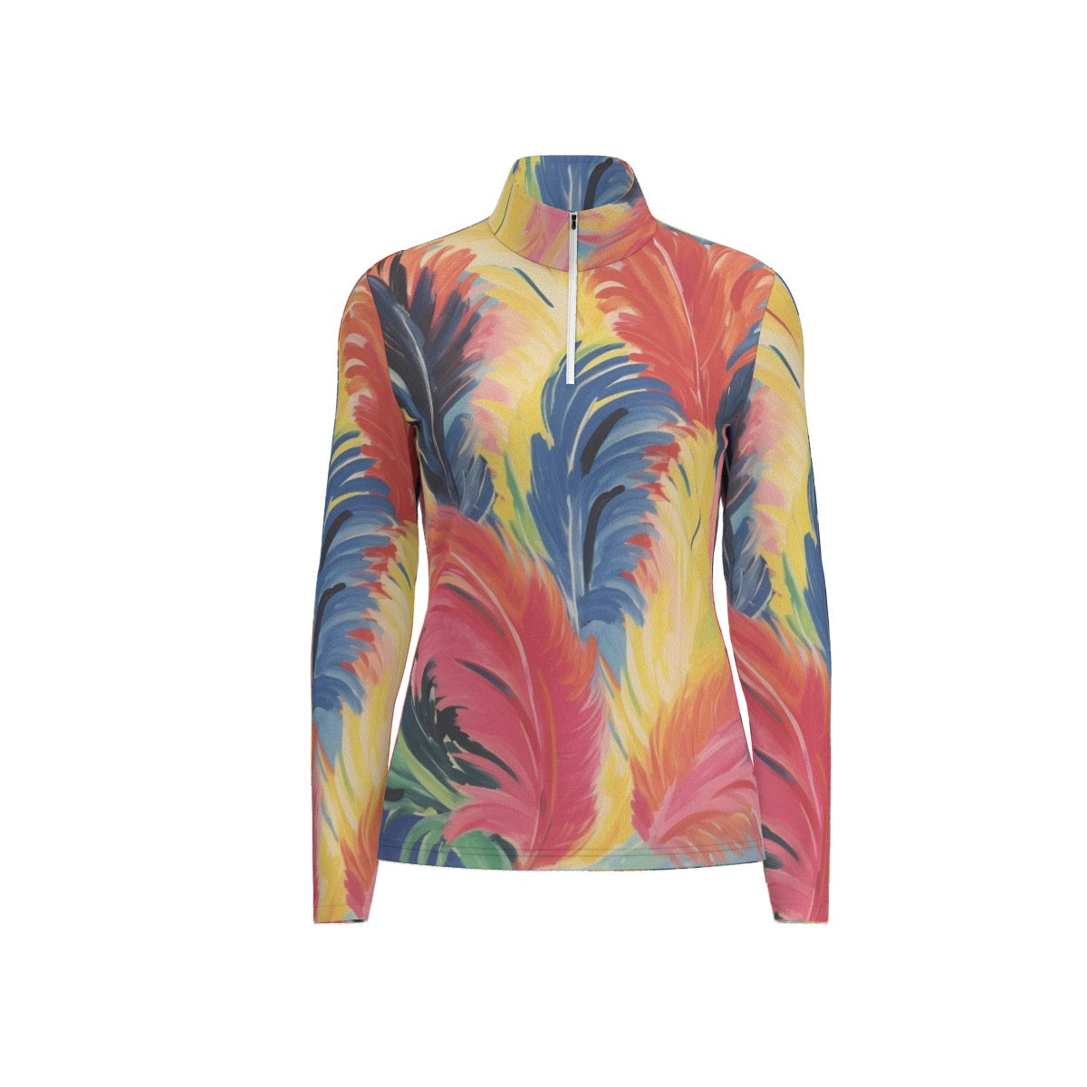 All-Over Print Women's Sports Collar Jersey With Long Sleeve