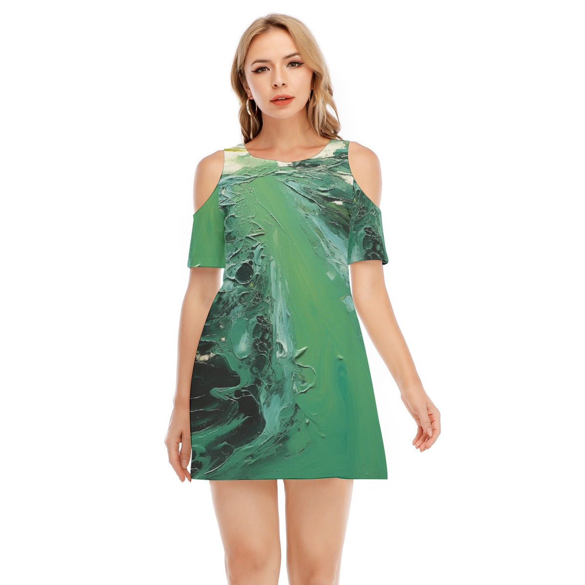 All-Over Print Women's Cold Shoulder Dress | 190GSM Cotton