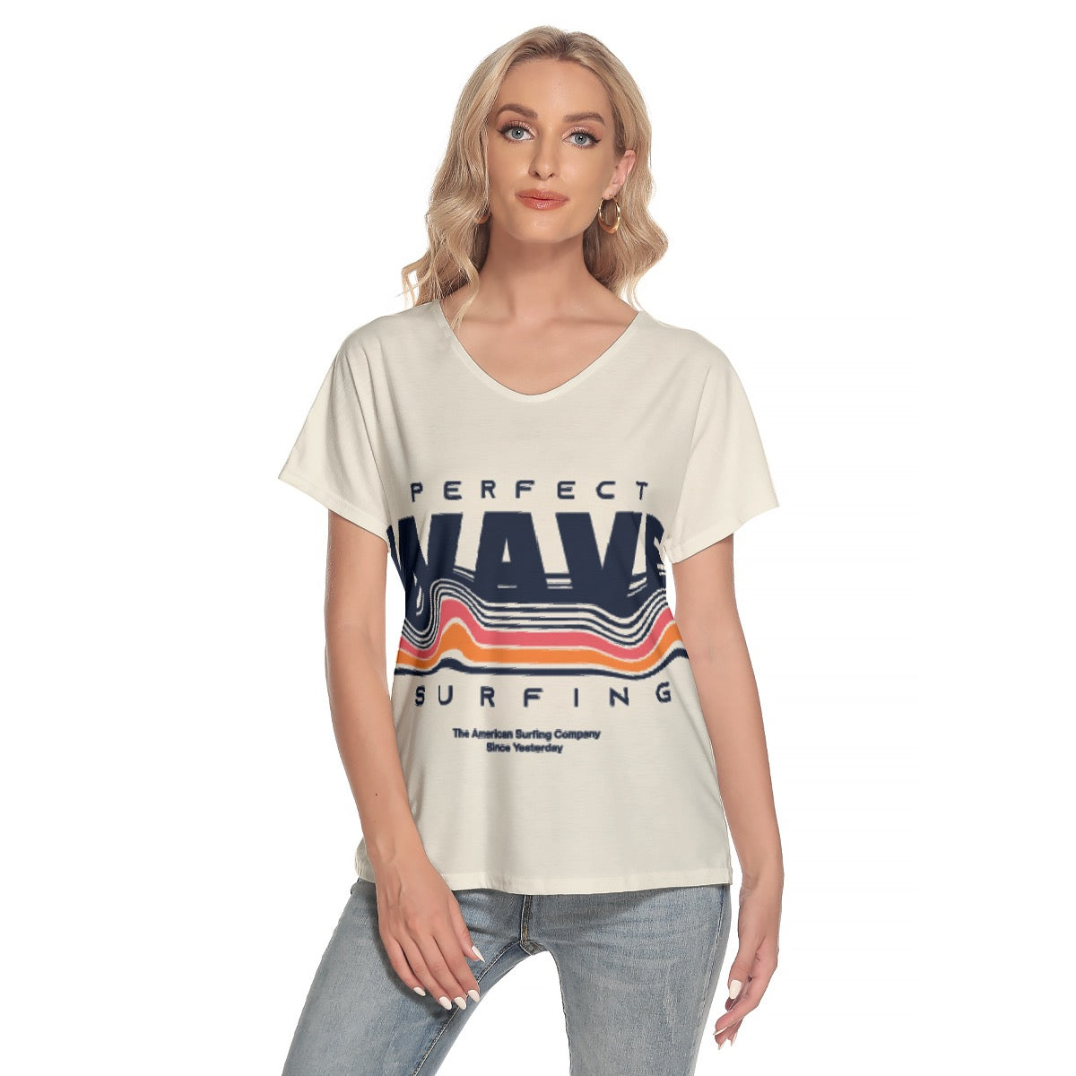 All-Over Print Women's Loose V-neck Short Sleeve T-shirt