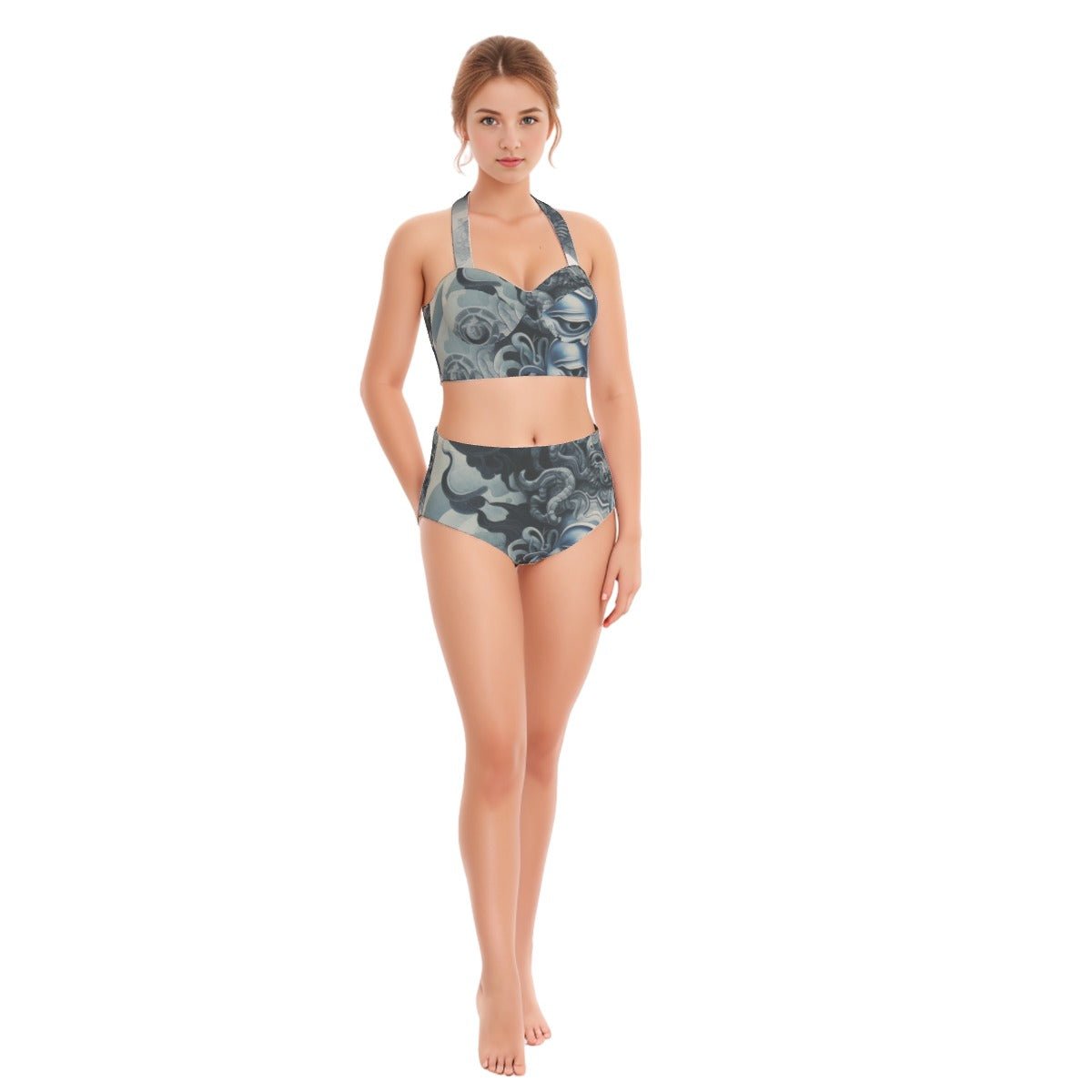 All-Over Print Women's Swimsuit Set With Halter